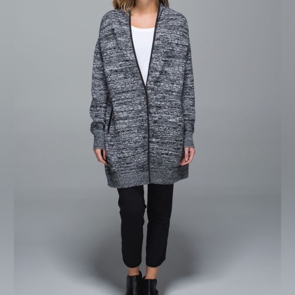 Lululemon | Cardi All Day Black White Comfy Pocket Knit Snap Cardigan Size XS/S - Picture 1 of 14